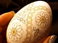 Bees and Honeycomb Ukrainian Easter Egg Pysanky By So Jeo : pysanky pysanka ukrainian easter egg batik art honeycomb honey sojeo bees flowers yellow blue